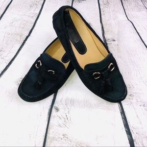 Vaneli Black Leather Suede Loafers with Tassel